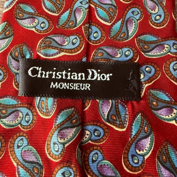 Vintage Christian Dior Monsieur Red Paisley All Silk Tie Made In USA 3.5 x 58 - Picture 2 of 12